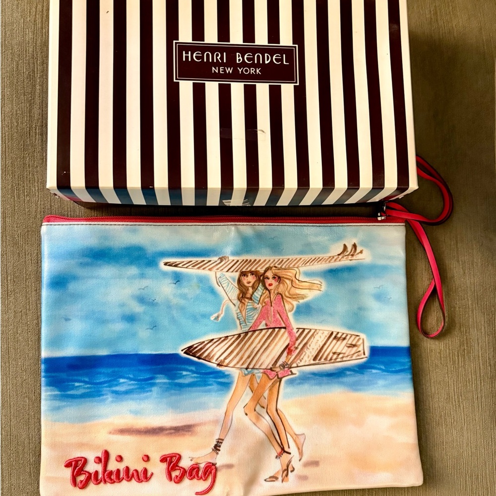 Henri Bendel Bikini Bag with Surfing Design - Blue and Pink
